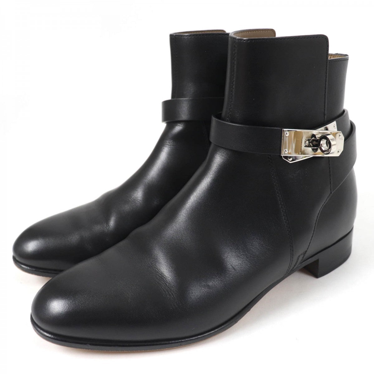 HERMES short boots leather black Neo 36.5