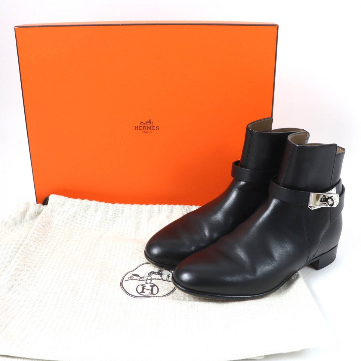 HERMES short boots leather black Neo 36.5