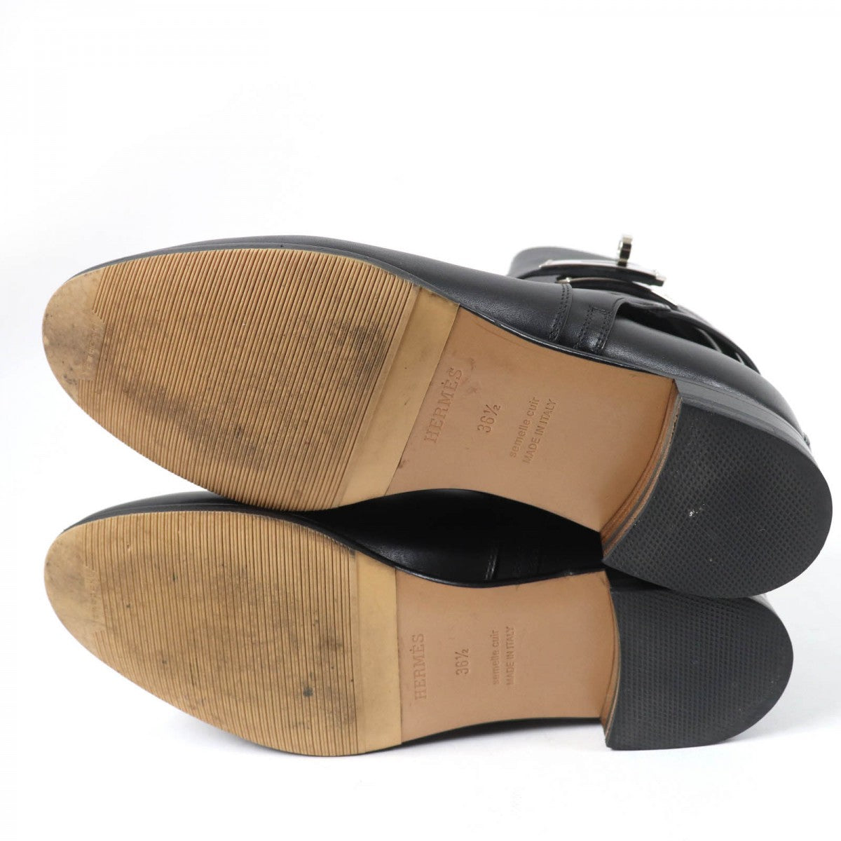 HERMES short boots leather black Neo 36.5