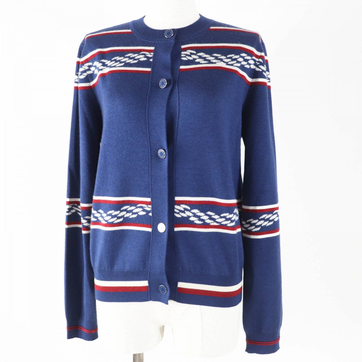 HERMES cardigan 3E2715D4 cashmere Navy white red 38