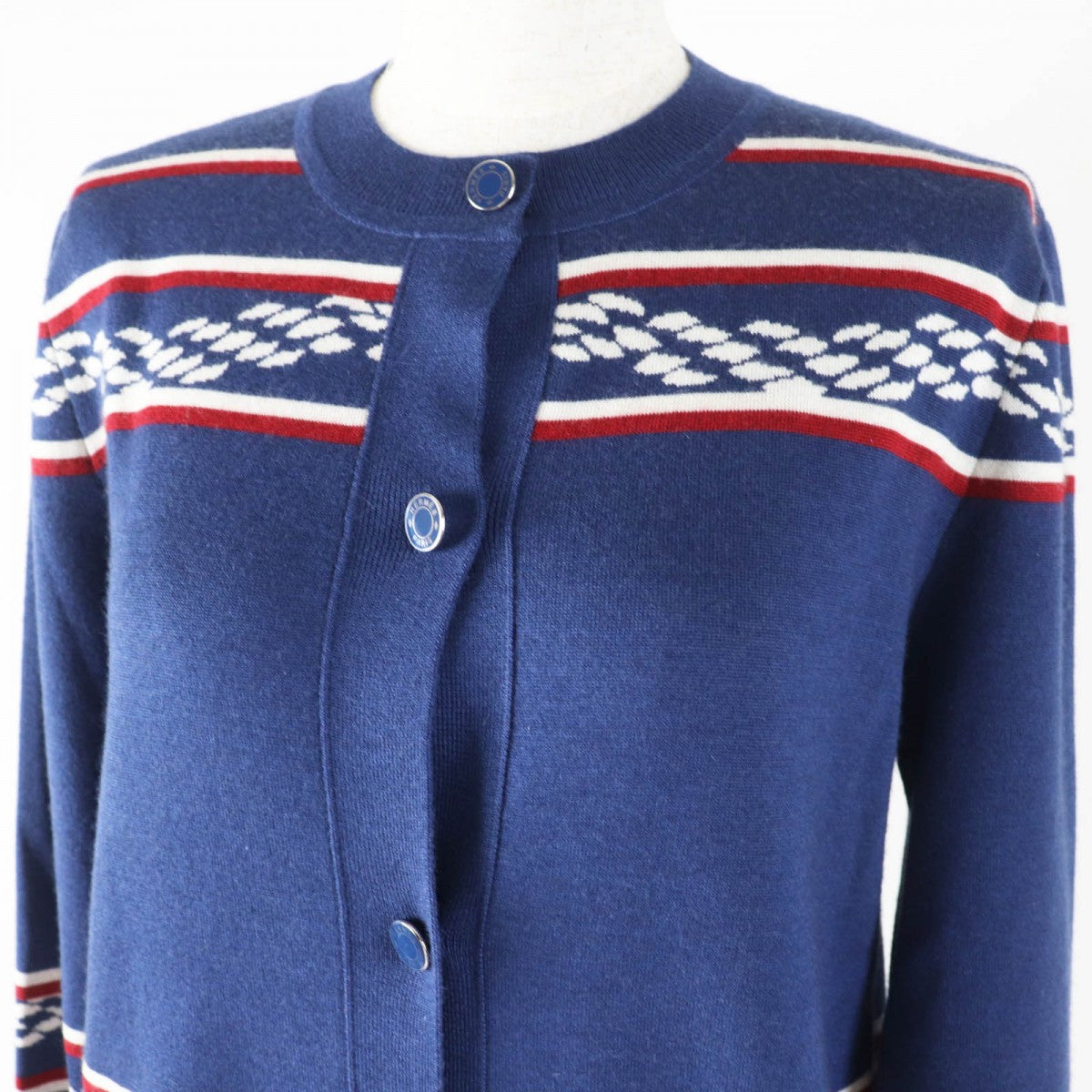 HERMES cardigan 3E2715D4 cashmere Navy white red 38