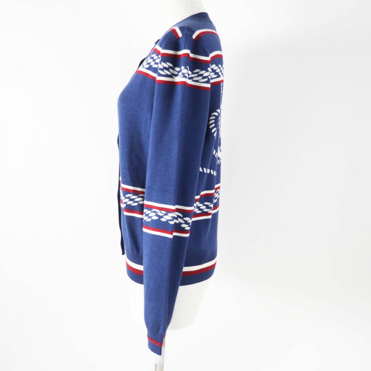 HERMES cardigan 3E2715D4 cashmere Navy white red 38
