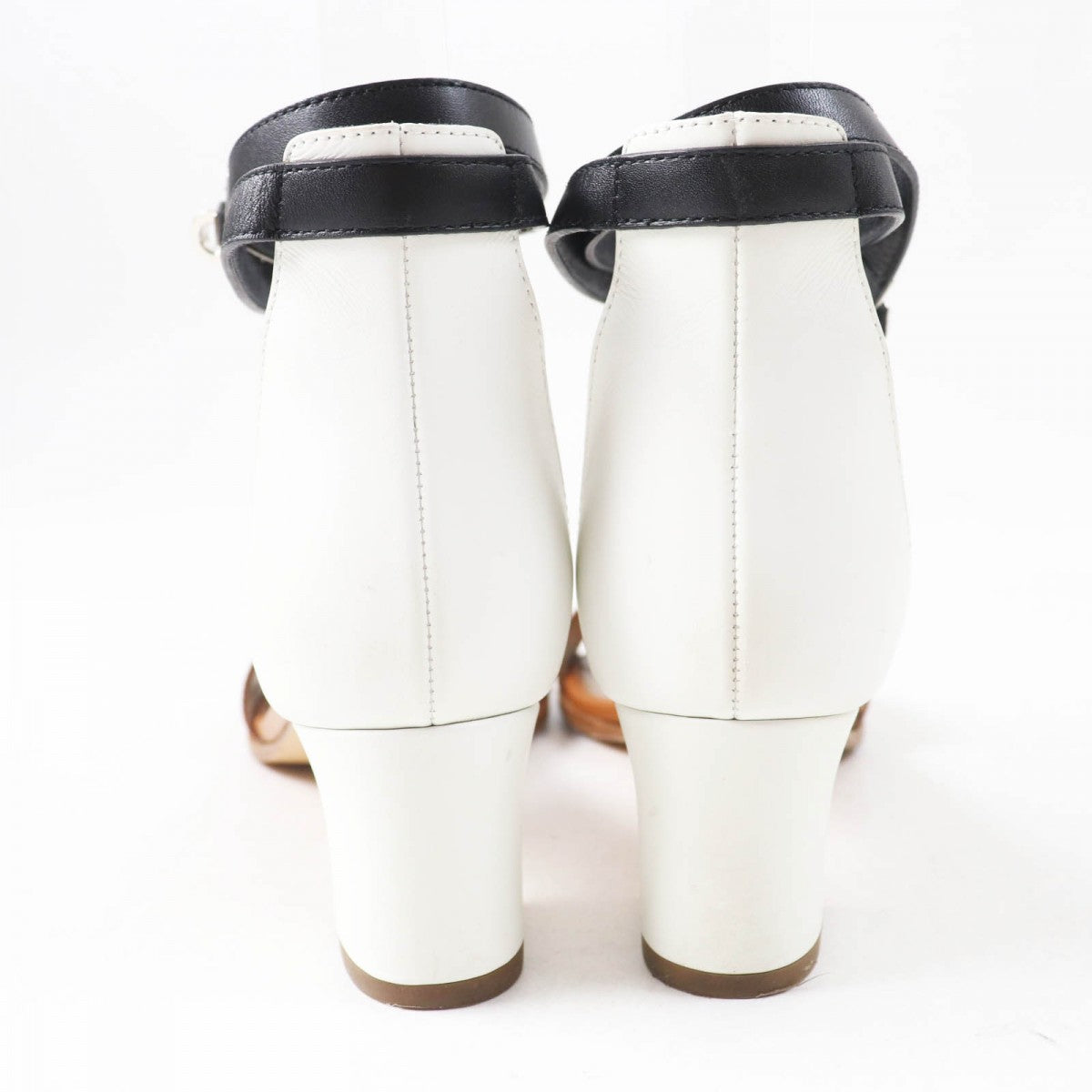 HERMES Sandals leather Brown black white Money 36.5