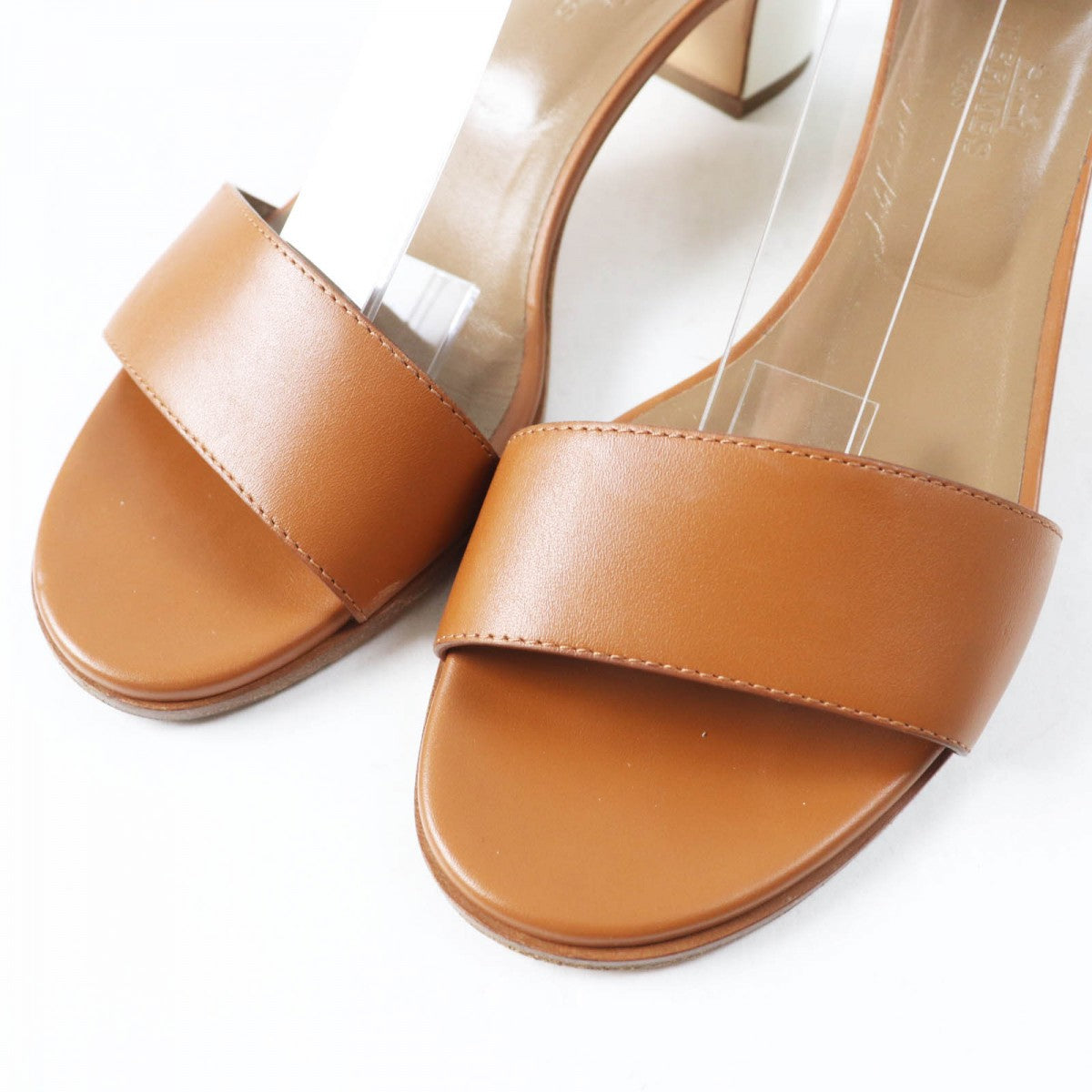 HERMES Sandals leather Brown black white Money 36.5