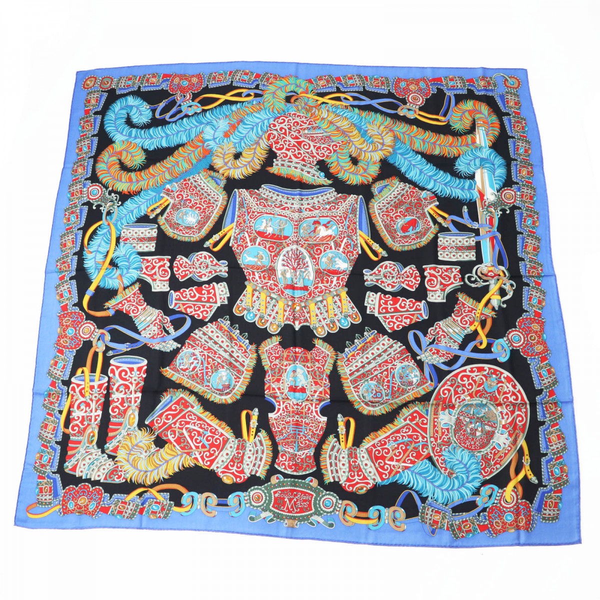 HERMES scarf cashmere blue multi Carre140 SOUS LEGIDE DE MARS