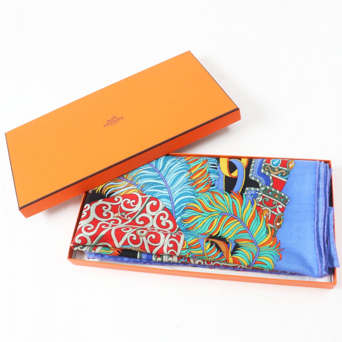 HERMES scarf cashmere blue multi Carre140 SOUS LEGIDE DE MARS