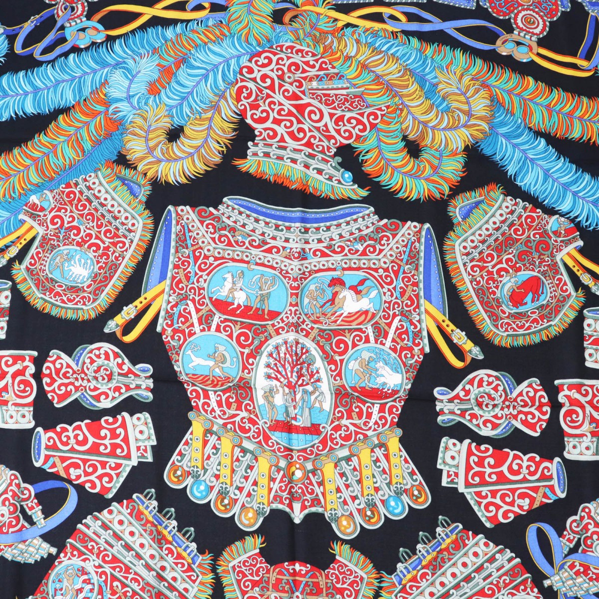 HERMES scarf cashmere blue multi Carre140 SOUS LEGIDE DE MARS