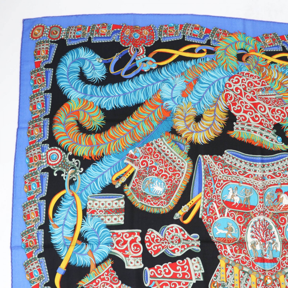 HERMES scarf cashmere blue multi Carre140 SOUS LEGIDE DE MARS