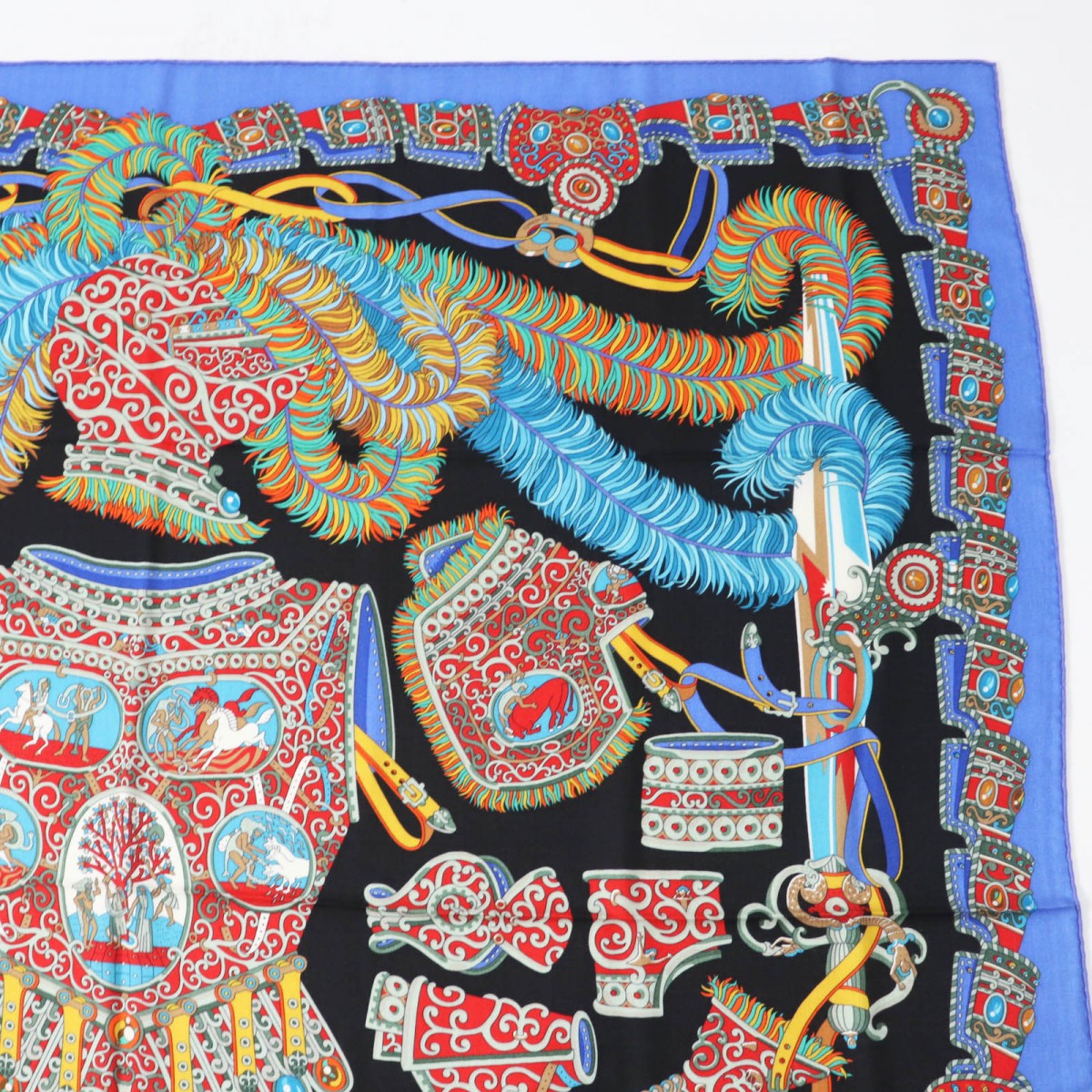 HERMES scarf cashmere blue multi Carre140 SOUS LEGIDE DE MARS