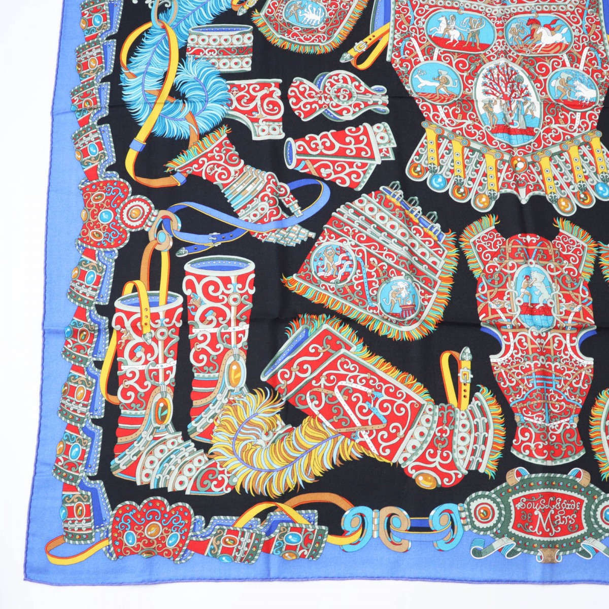 HERMES scarf cashmere blue multi Carre140 SOUS LEGIDE DE MARS