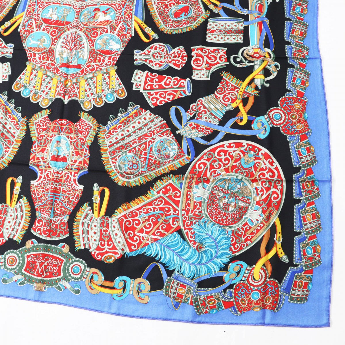 HERMES scarf cashmere blue multi Carre140 SOUS LEGIDE DE MARS