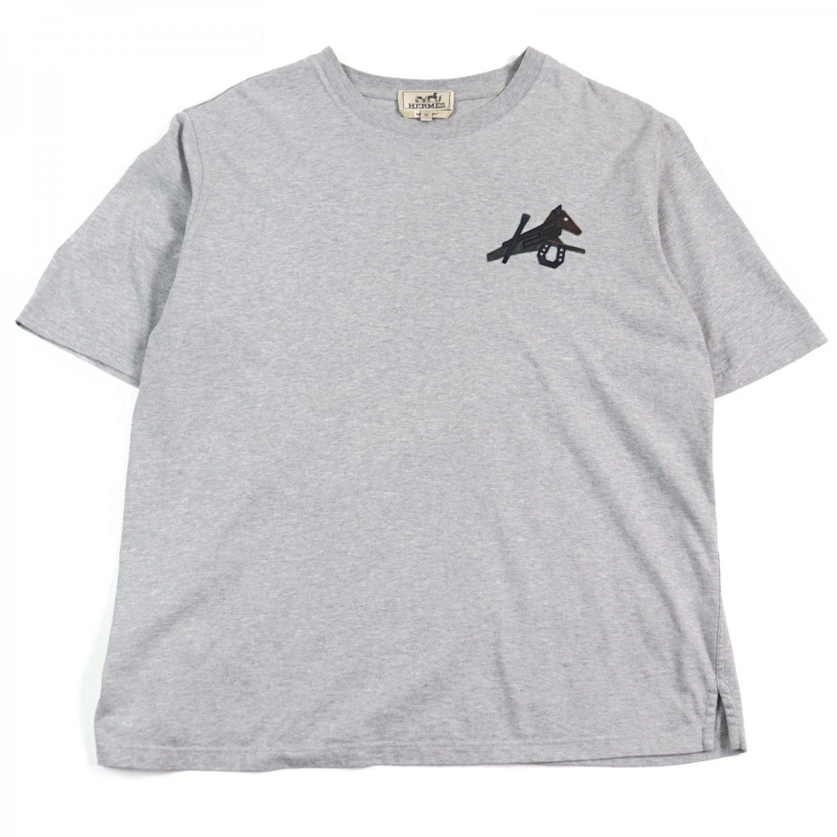 HERMES Short sleeve T-shirt cotton Gray type Equestrian Puzzle M