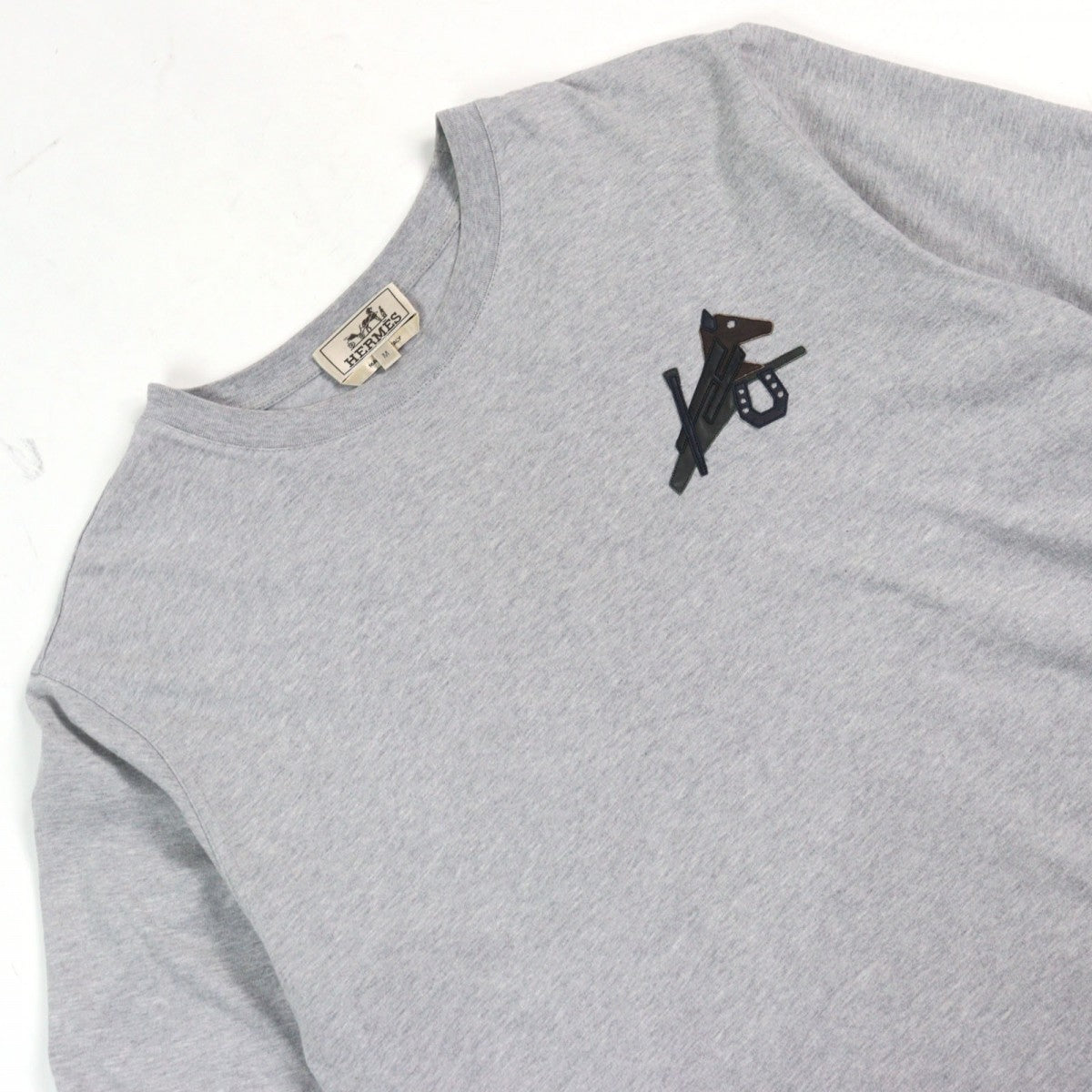 HERMES Short sleeve T-shirt cotton Gray type Equestrian Puzzle M