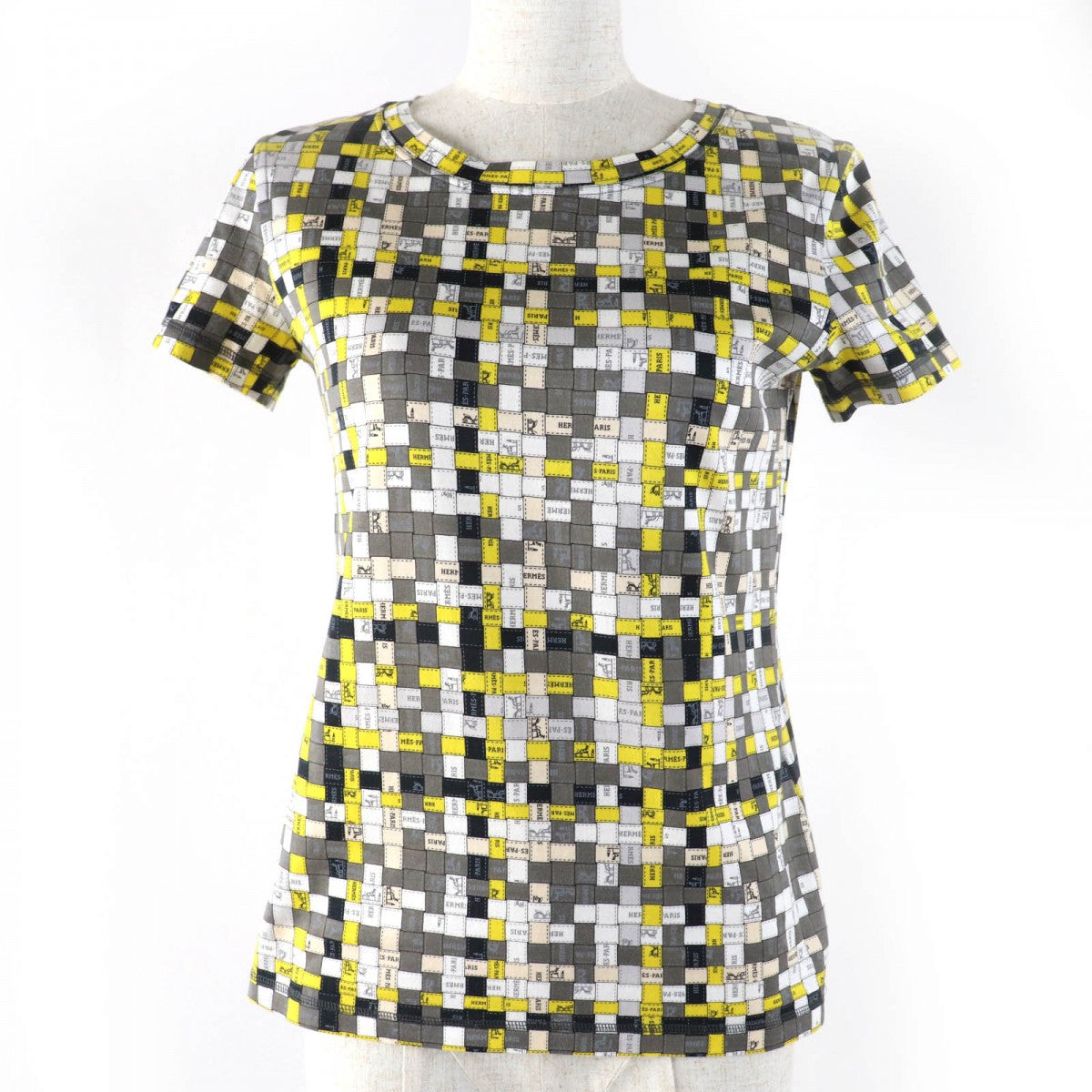 HERMES Short sleeve T-shirt cotton Gray Yellow type 34