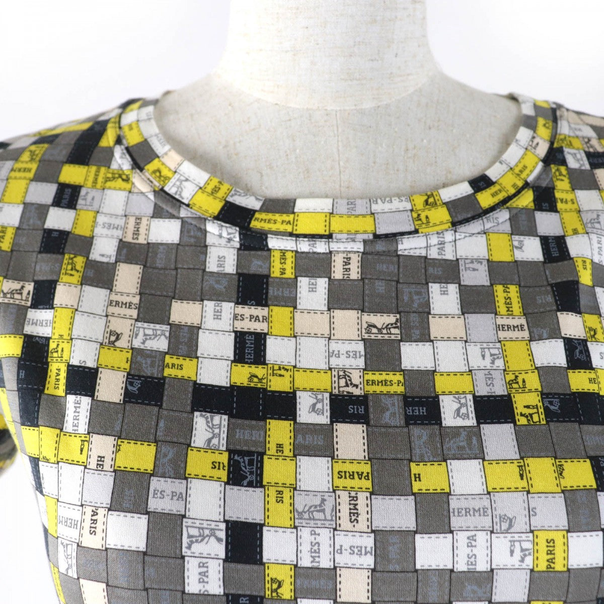 HERMES Short sleeve T-shirt cotton Gray Yellow type 34