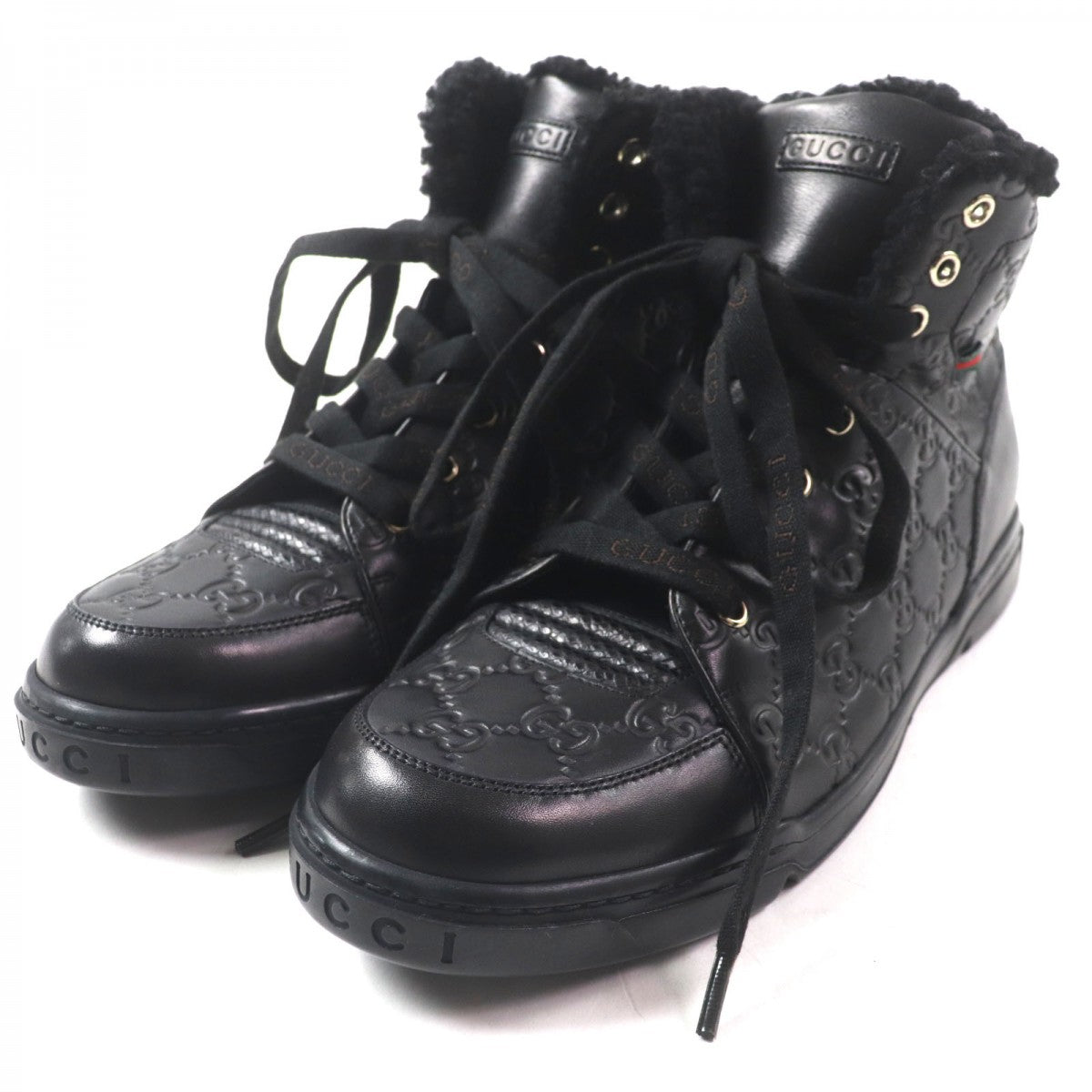 GUCCI High cut sneakers 162958 Sima leather black Web line 7.5