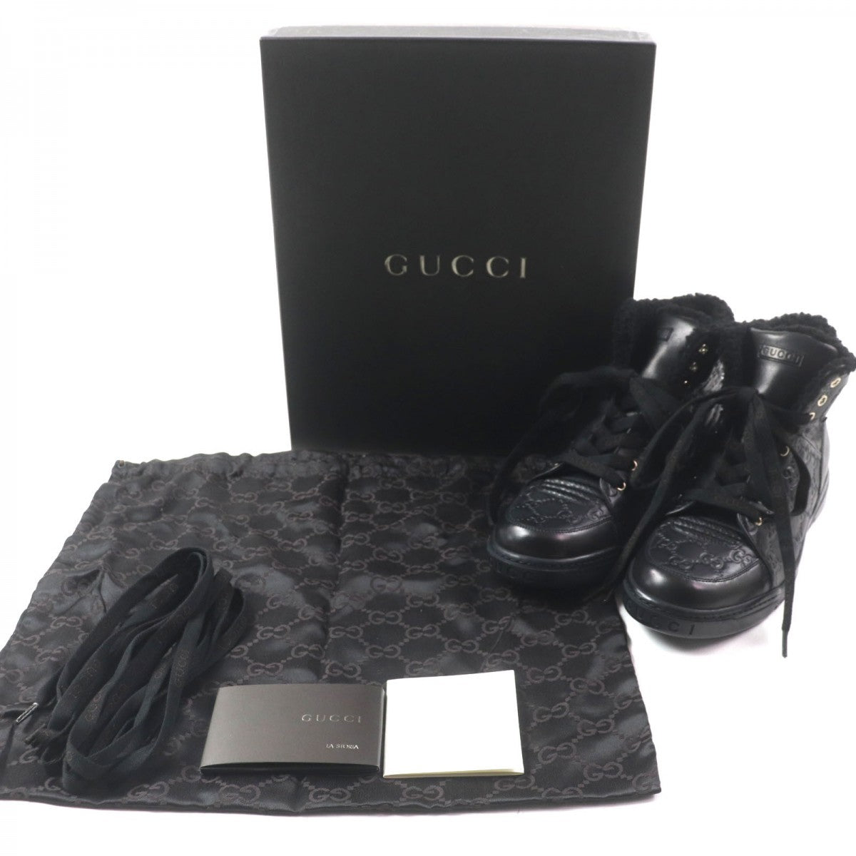 GUCCI High cut sneakers 162958 Sima leather black Web line 7.5