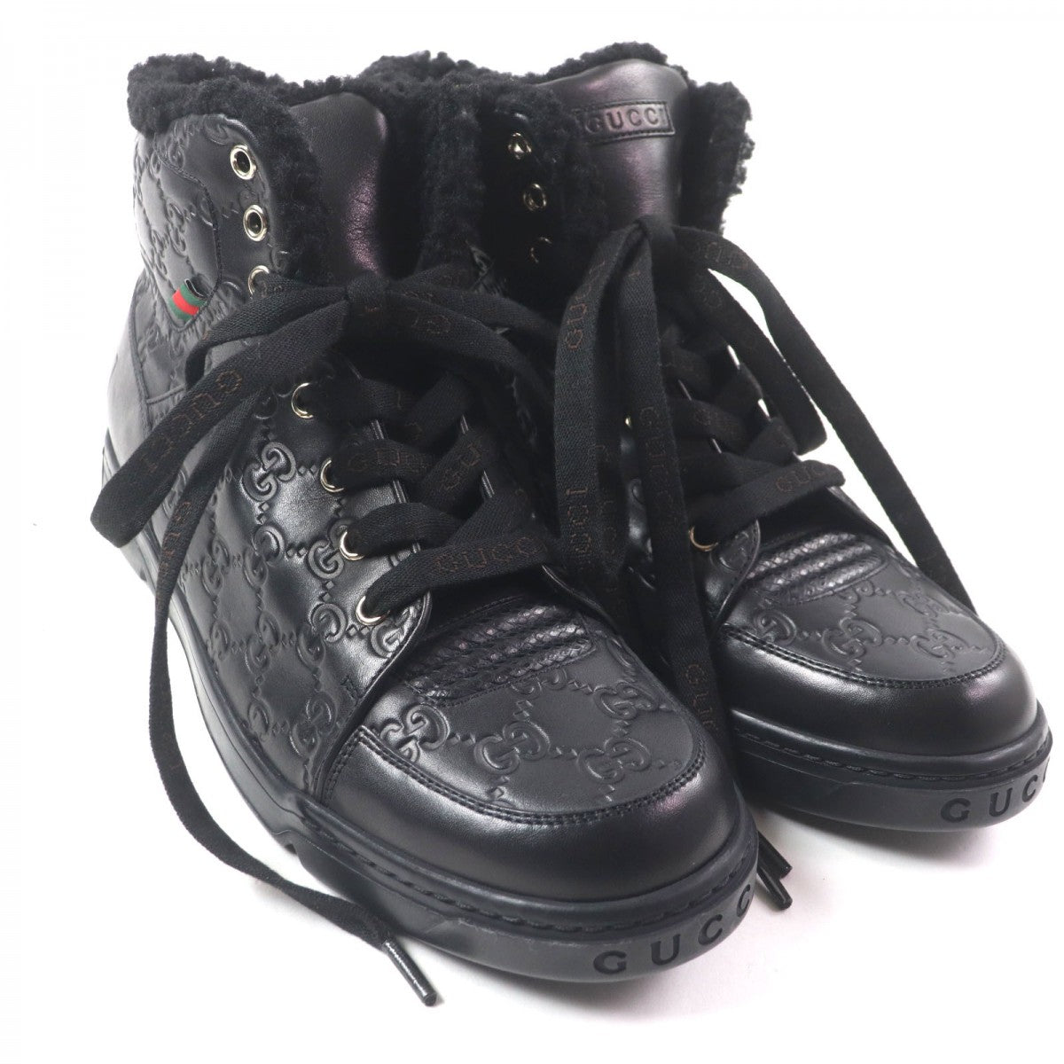 GUCCI High cut sneakers 162958 Sima leather black Web line 7.5