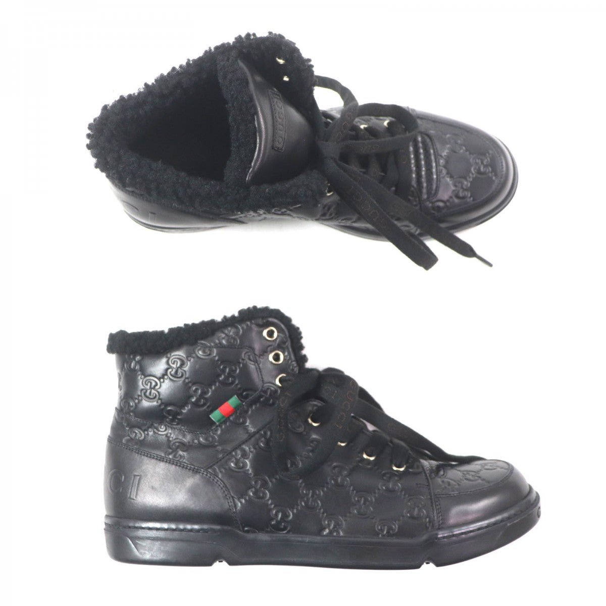 GUCCI High cut sneakers 162958 Sima leather black Web line 7.5