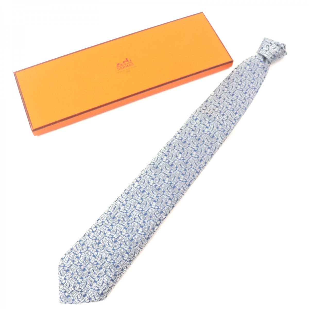 HERMES tie silk Gray navy
