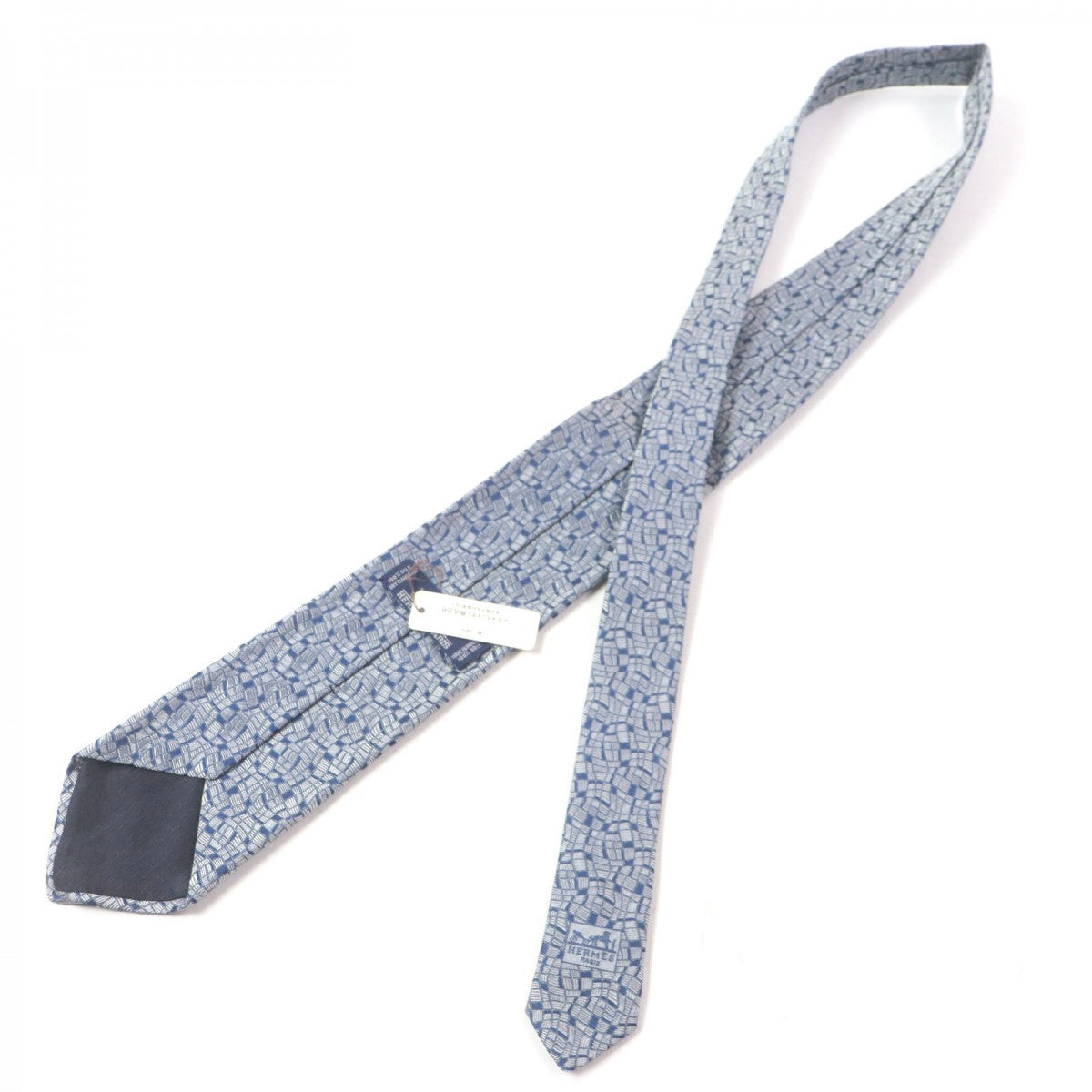 HERMES tie silk Gray navy