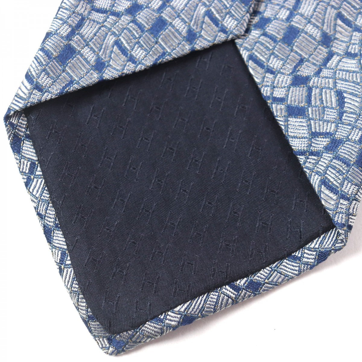HERMES tie silk Gray navy