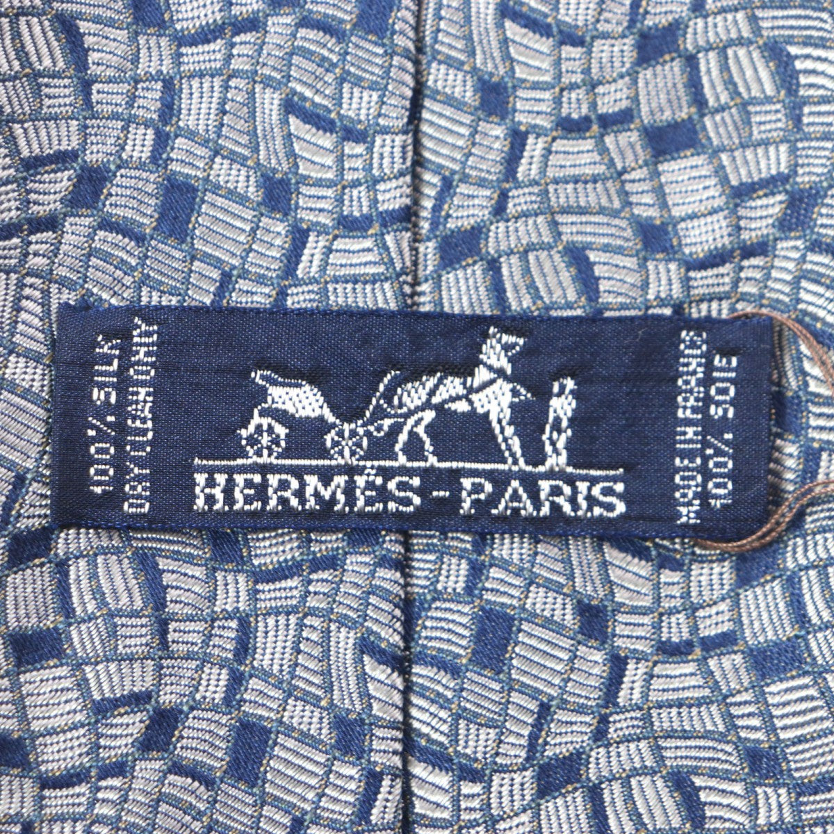 HERMES tie silk Gray navy