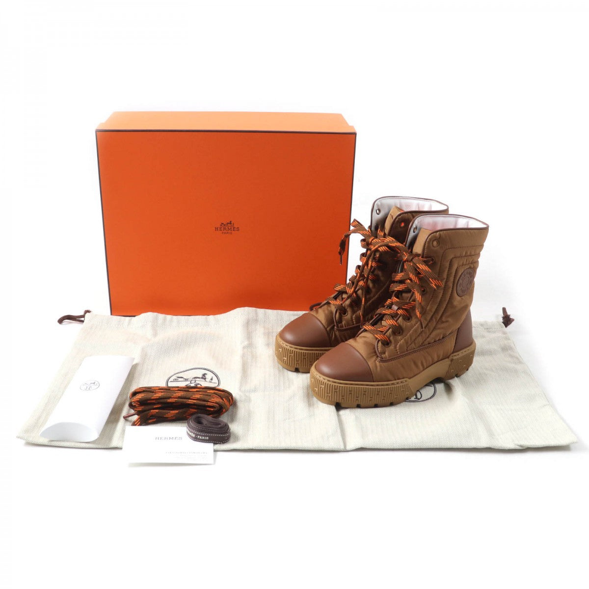 HERMES short boots H232064Z quilted parachute , chevre , rubber , Brown fresh 35.5