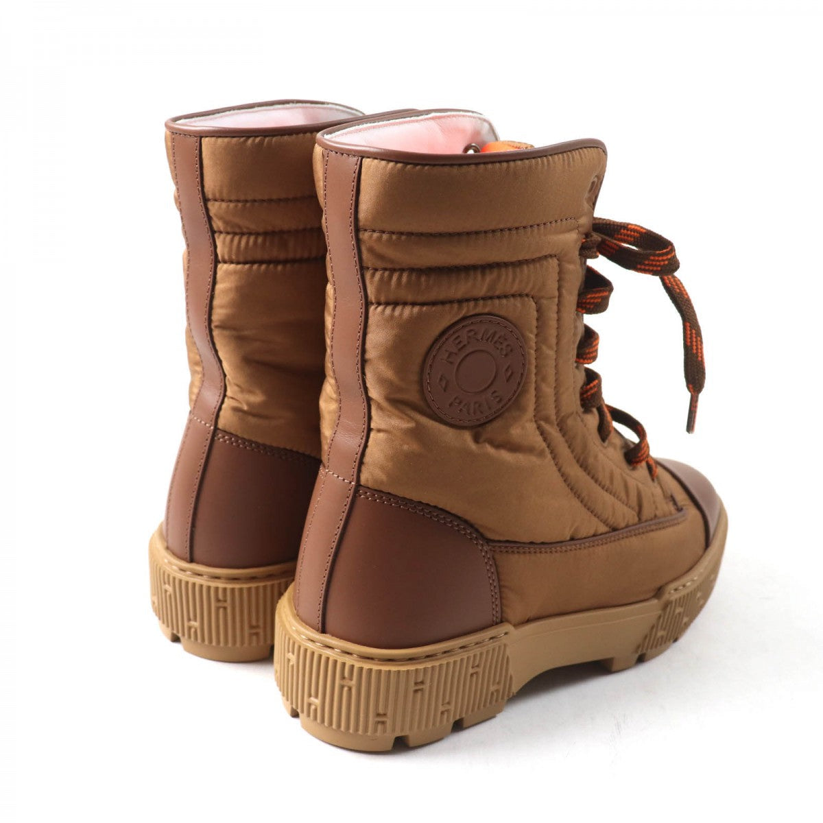 HERMES short boots H232064Z quilted parachute , chevre , rubber , Brown fresh 35.5