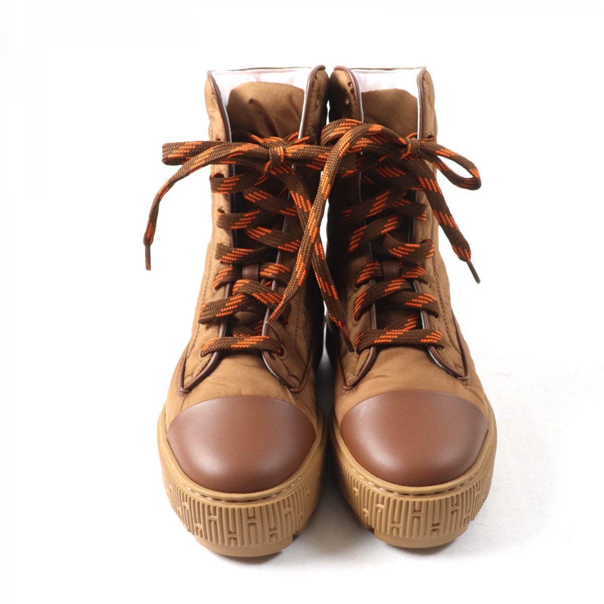 HERMES short boots H232064Z quilted parachute , chevre , rubber , Brown fresh 35.5