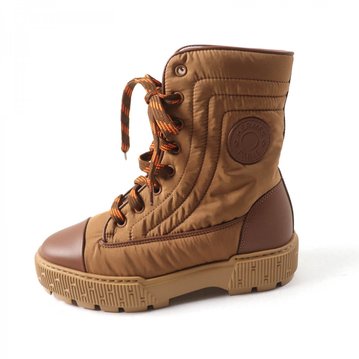HERMES short boots H232064Z quilted parachute , chevre , rubber , Brown fresh 35.5