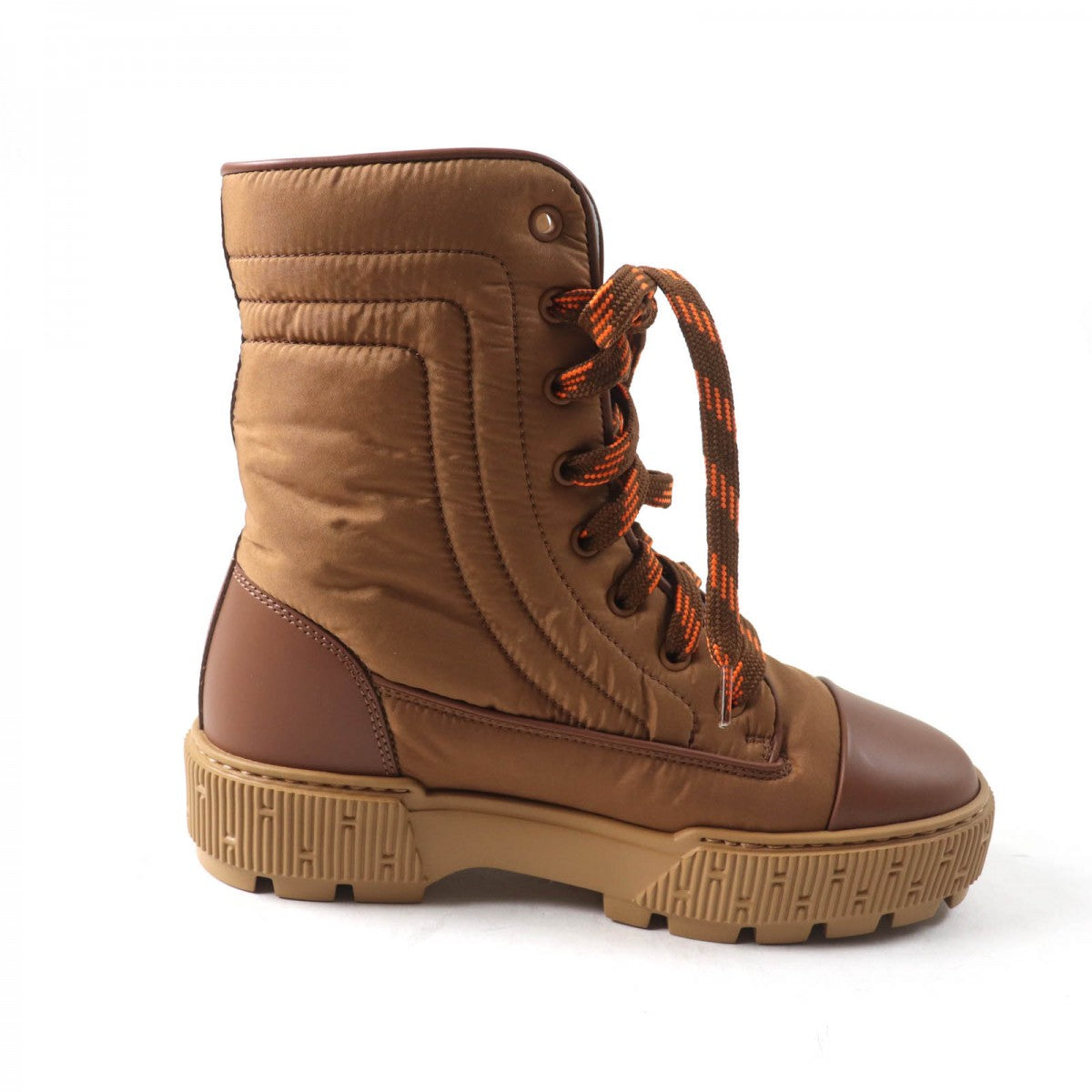 HERMES short boots H232064Z quilted parachute , chevre , rubber , Brown fresh 35.5