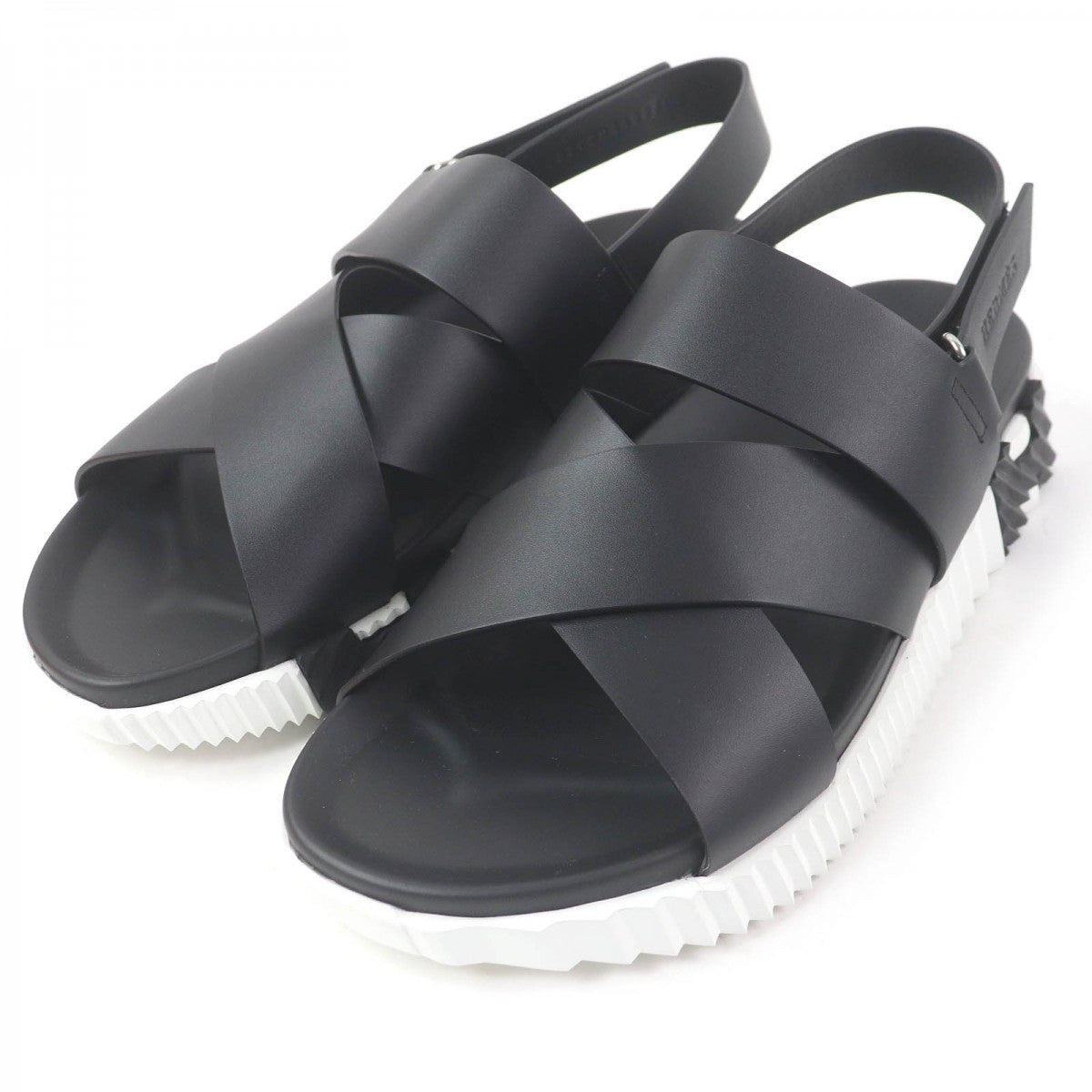 HERMES Sandals leather black Electric 44