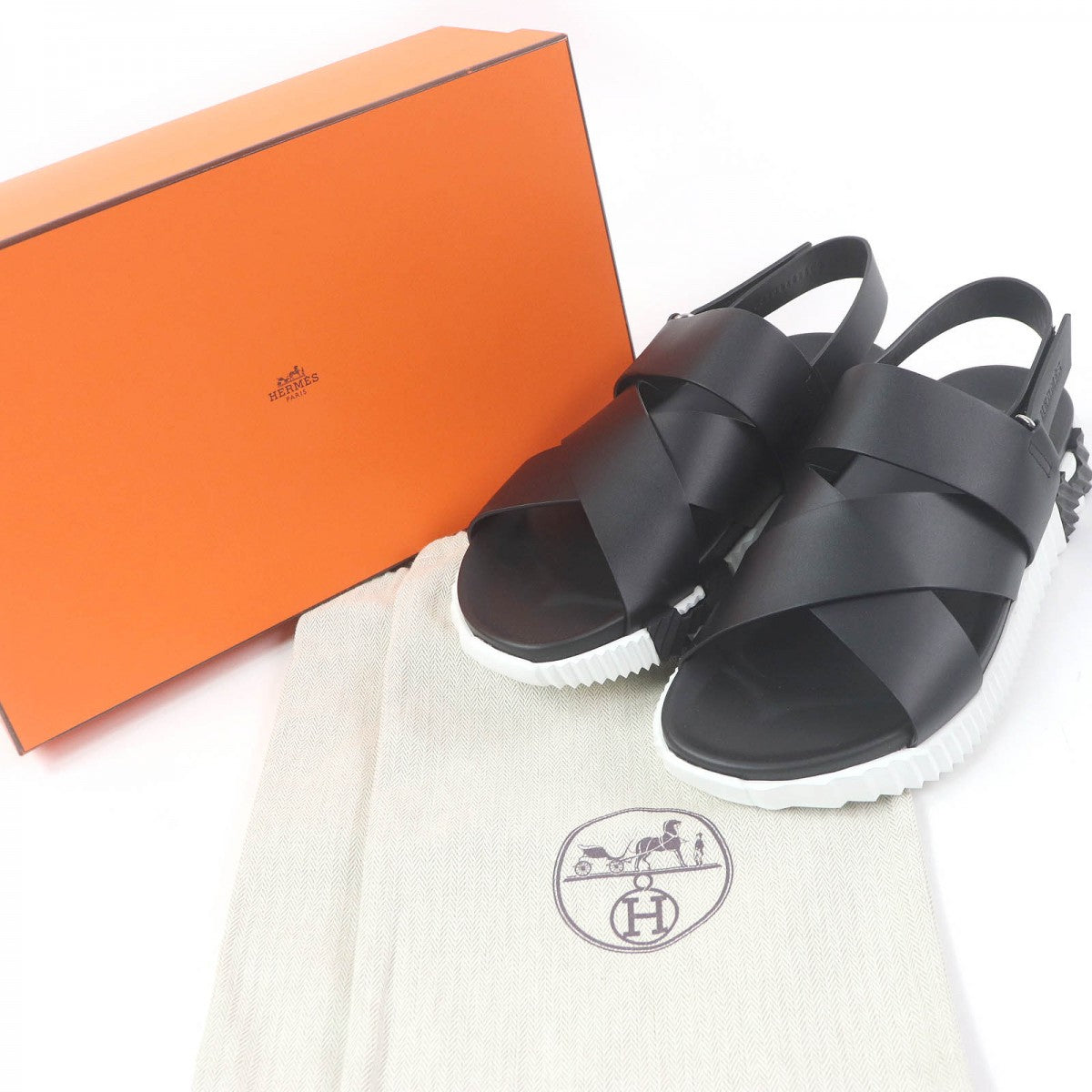 HERMES Sandals leather black Electric 44
