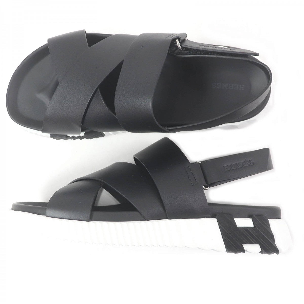 HERMES Sandals leather black Electric 44