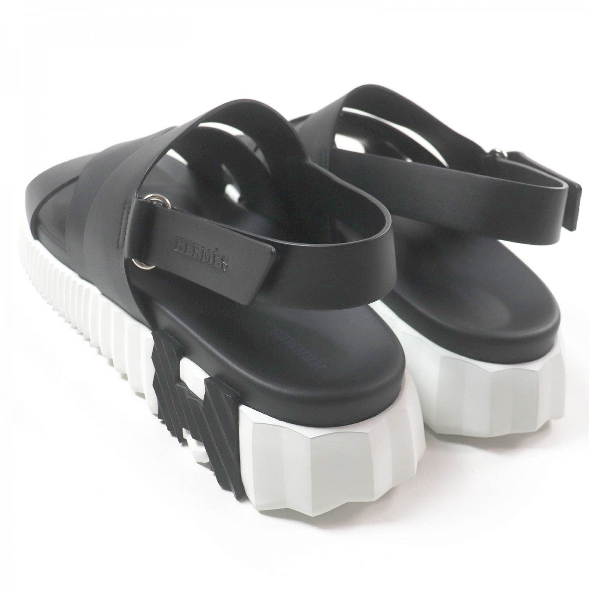 HERMES Sandals leather black Electric 44