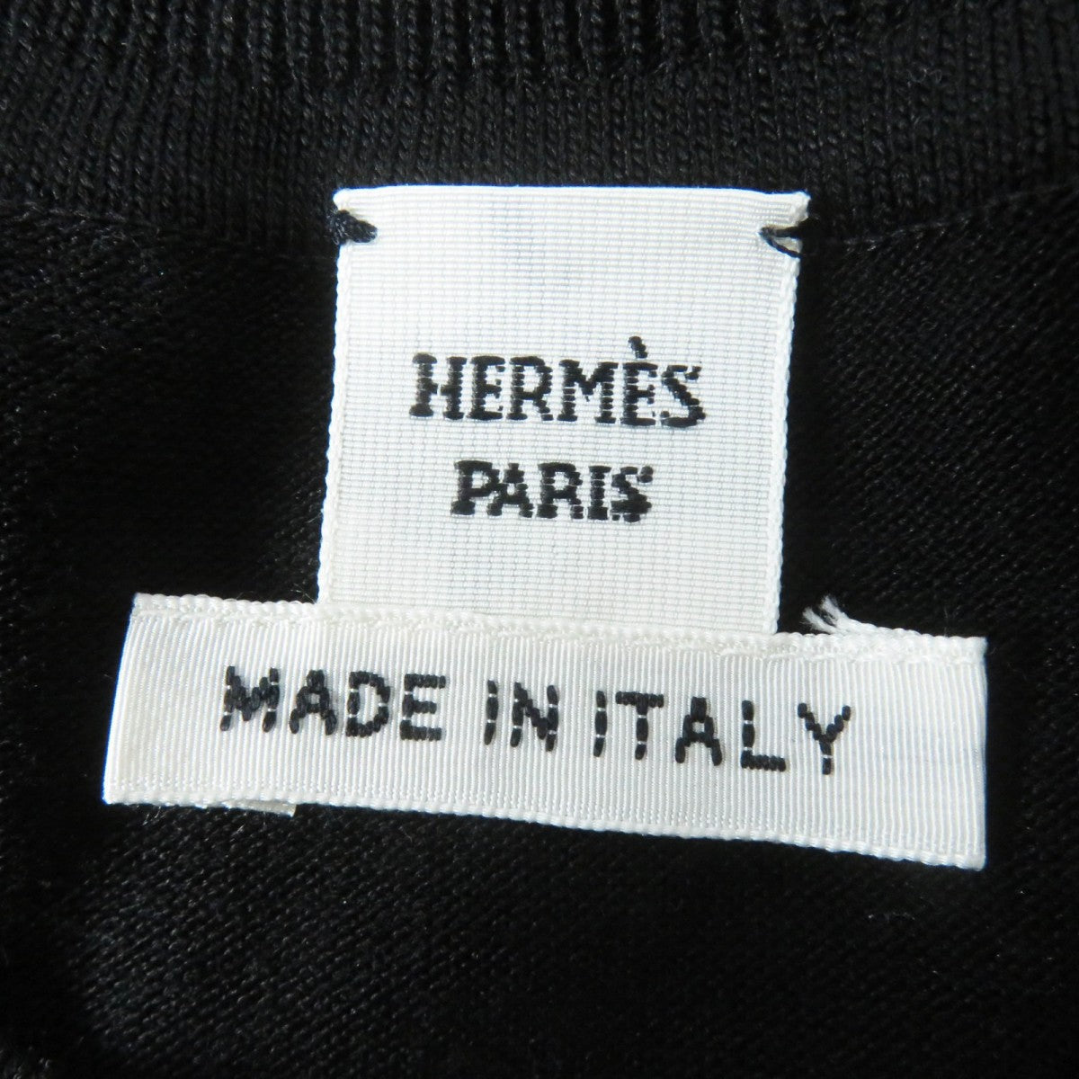 HERMES Short sleeve knit 4H2816D3 silk Black orange Apron Doll Bandana 34