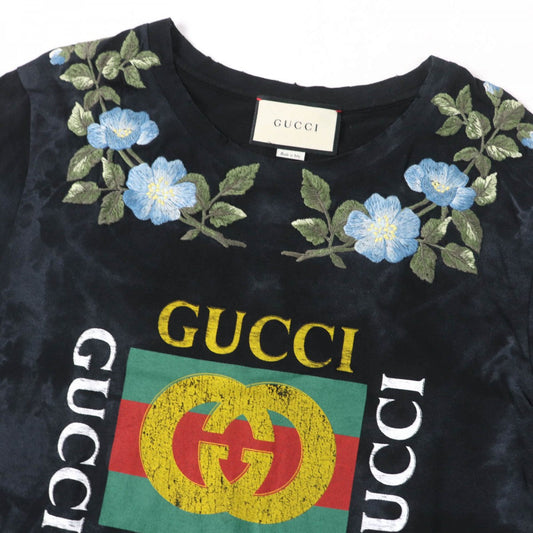 GUCCI Short sleeve T-shirt 457936 cotton black Floral Embroidery Tee S