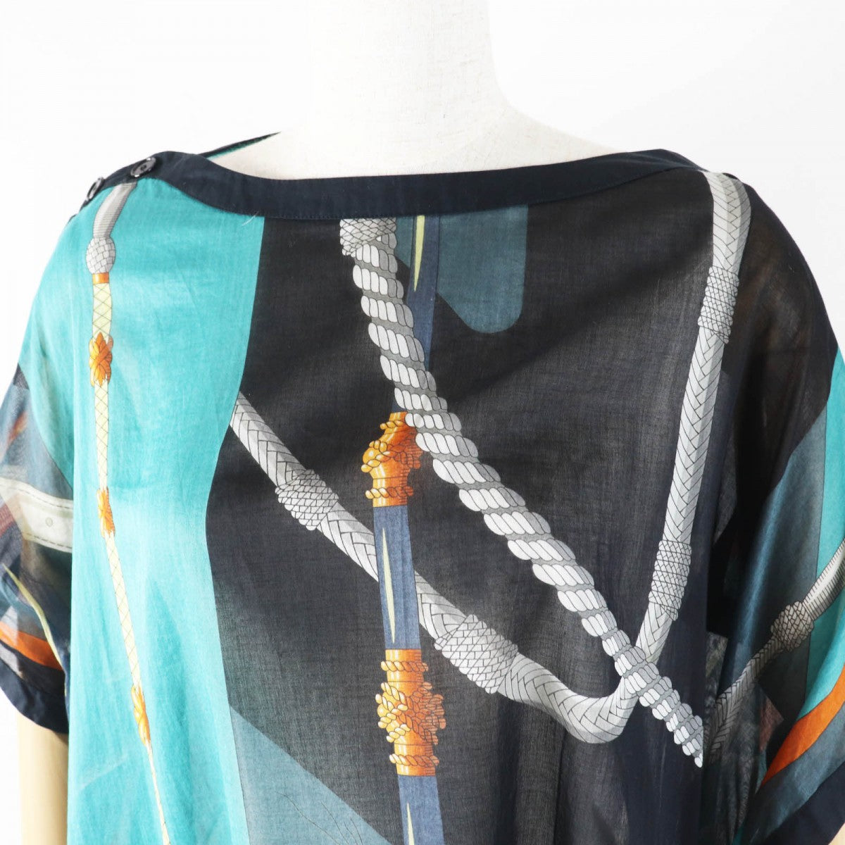 HERMES poncho cotton Green Black type clic clac click crack 34