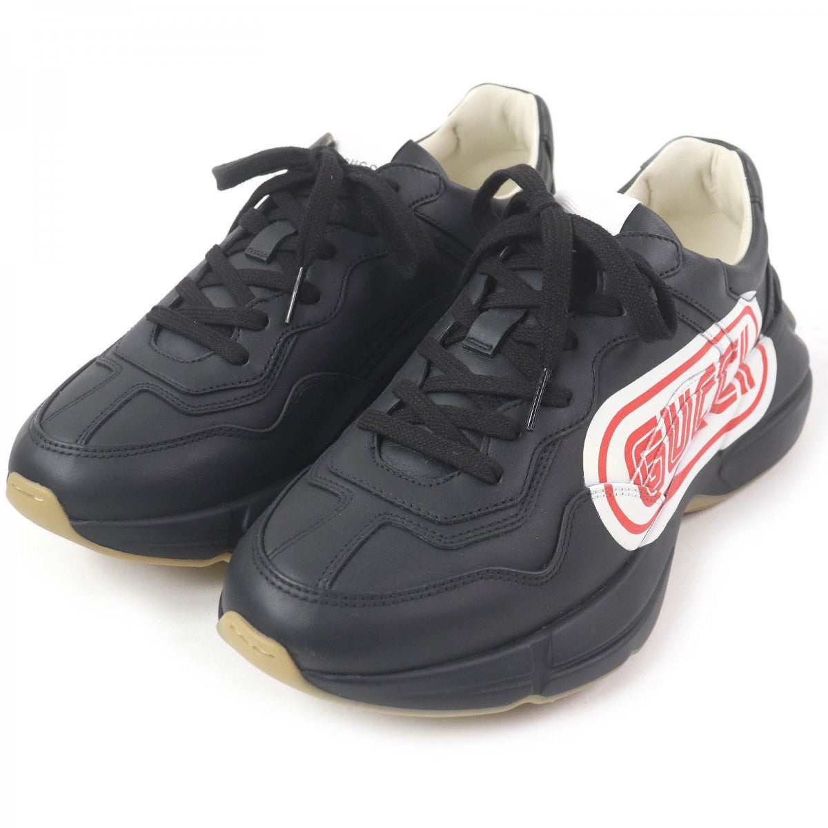 GUCCI Low cut sneakers 523609 leather black Ryton 6.5