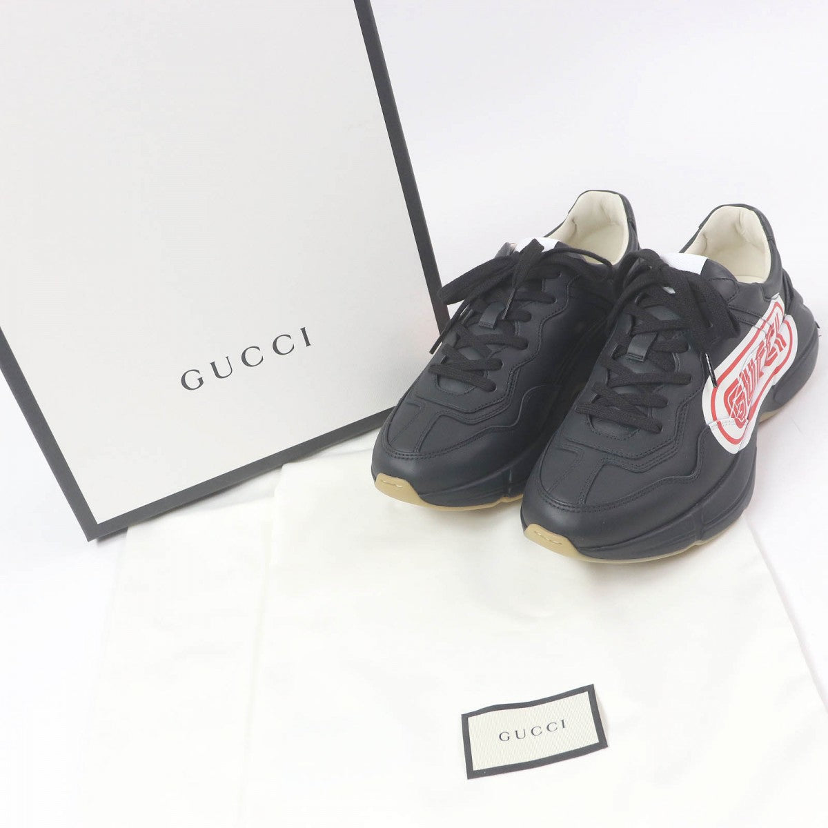GUCCI Low cut sneakers 523609 leather black Ryton 6.5