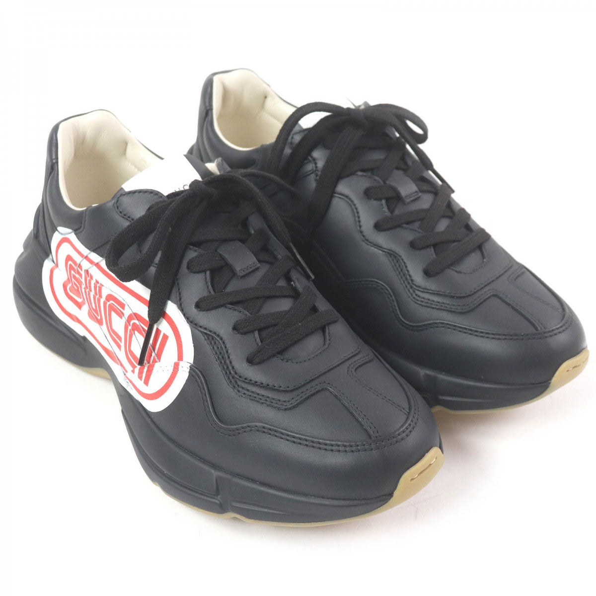 GUCCI Low cut sneakers 523609 leather black Ryton 6.5