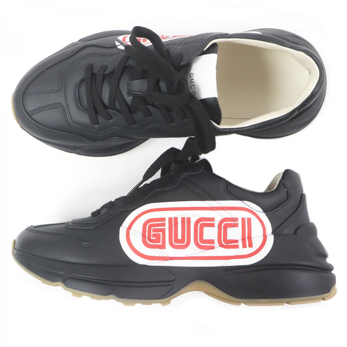 GUCCI Low cut sneakers 523609 leather black Ryton 6.5
