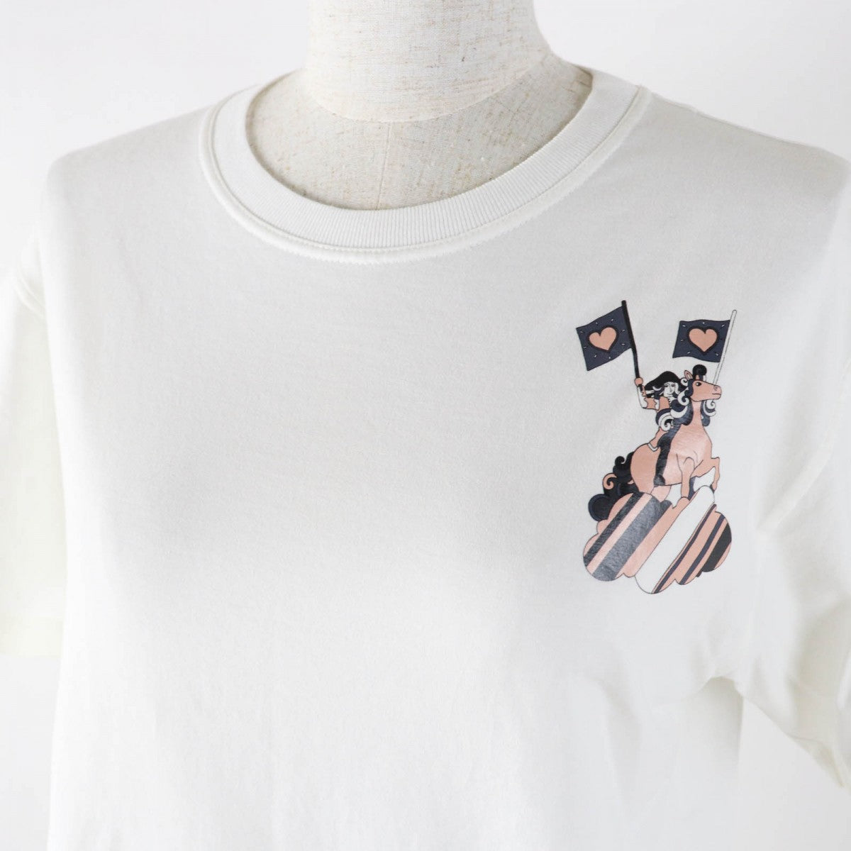 HERMES Short sleeve T-shirt 2E4602DU cotton white FAUBOURG RAINBOW Faubourg Rainbow Cartouche Micro 34