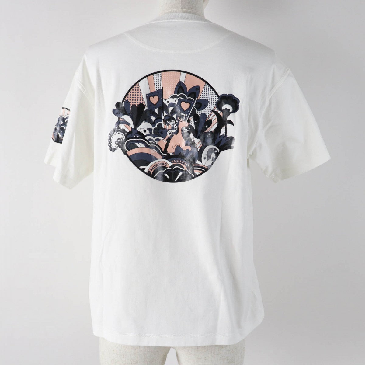 HERMES Short sleeve T-shirt 2E4602DU cotton white FAUBOURG RAINBOW Faubourg Rainbow Cartouche Micro 34