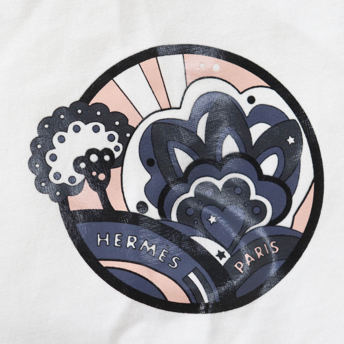 HERMES Short sleeve T-shirt 2E4602DU cotton white FAUBOURG RAINBOW Faubourg Rainbow Cartouche Micro 34