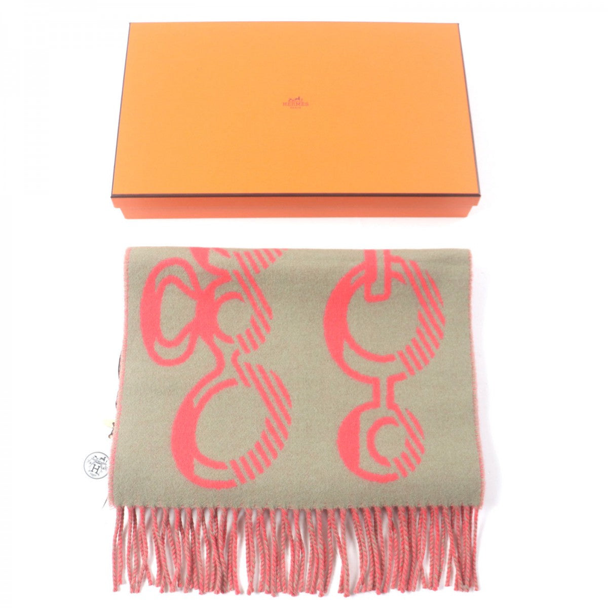 HERMES Scarf cashmere Greige Pink Drebuckle
