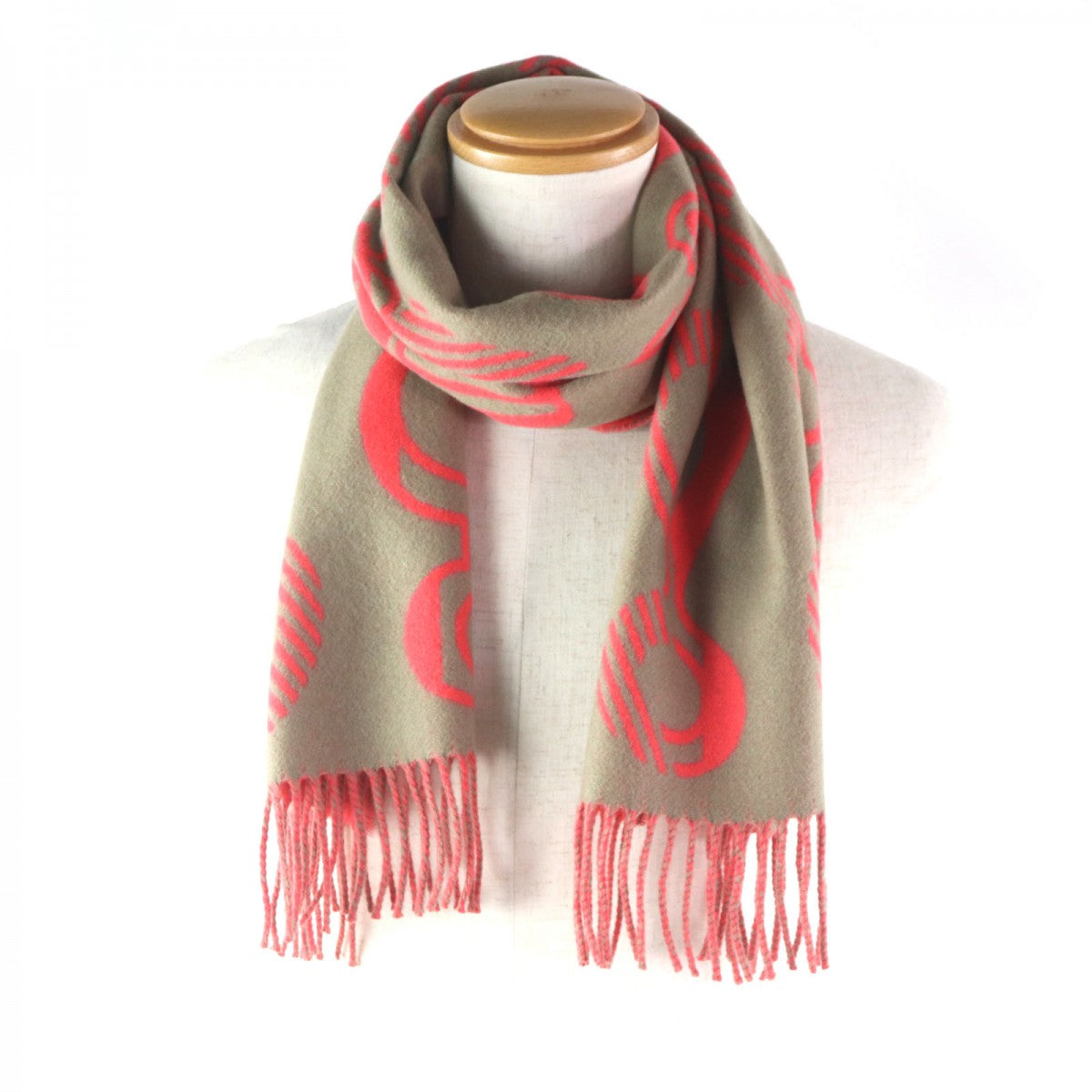 HERMES Scarf cashmere Greige Pink Drebuckle