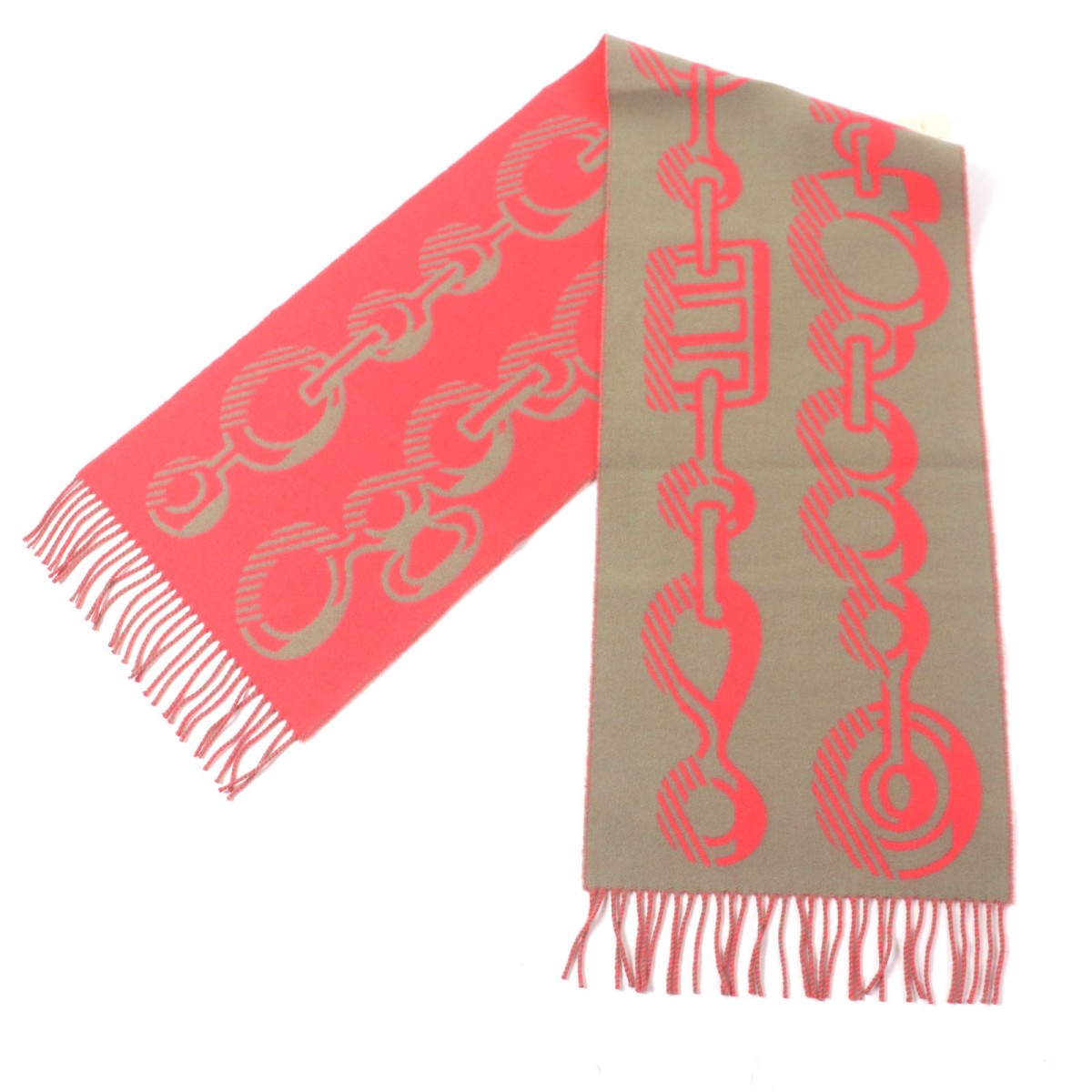 HERMES Scarf cashmere Greige Pink Drebuckle