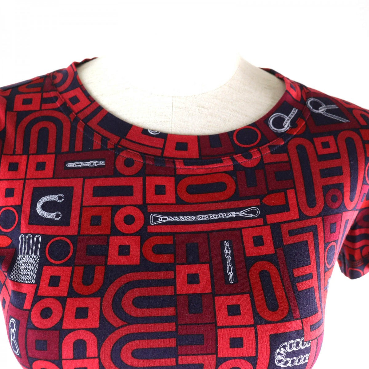 HERMES Short sleeve T-shirt cotton Red navy 34